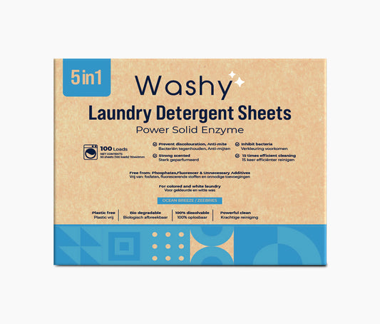 Washy® strips Zeebries- Wasmiddeldoekjes voor Witte, Gekleurde en Zwarte Was - (100 wasbeurten)