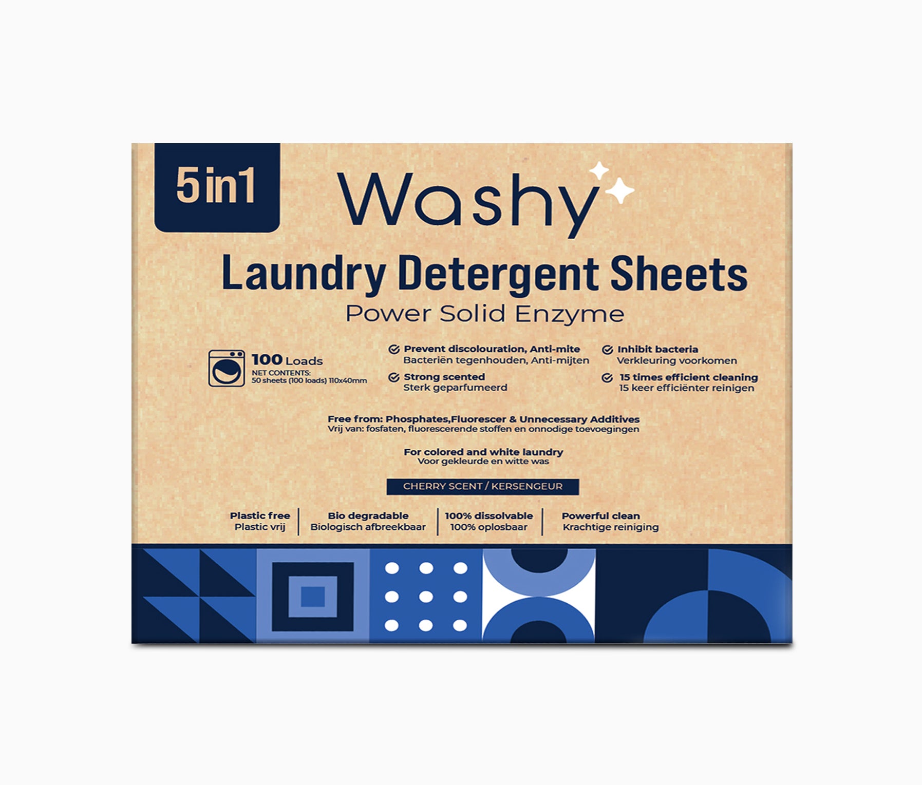Washy® strips Kersengeur- Wasmiddeldoekjes voor Witte, Gekleurde en Zwarte Was - (100 wasbeurten)