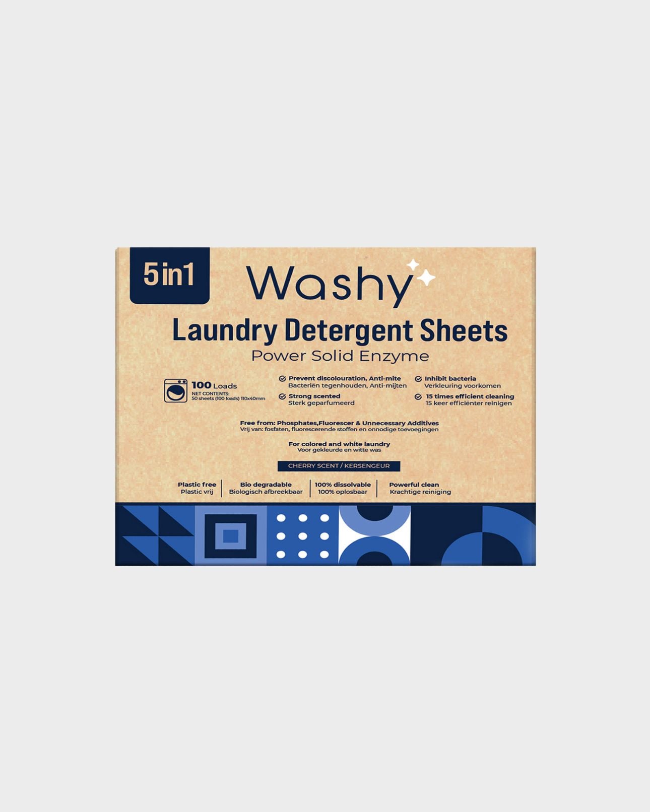 Washy® Milieuvriendelijke Wasstrips - Kersengeur (100 Wasjes)
