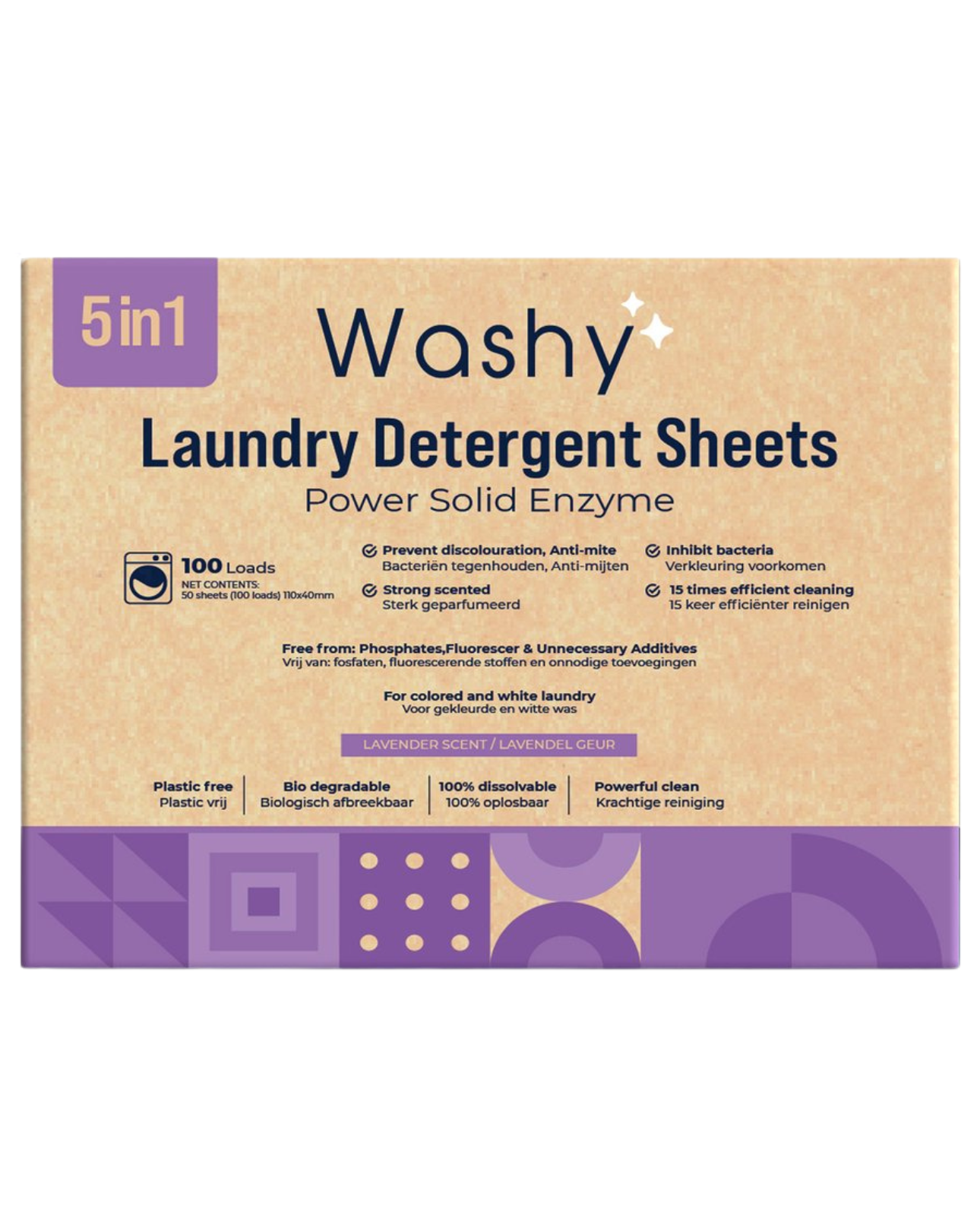 Washy® Milieuvriendelijke Wasstrips - Lavendel (100 Wasjes)