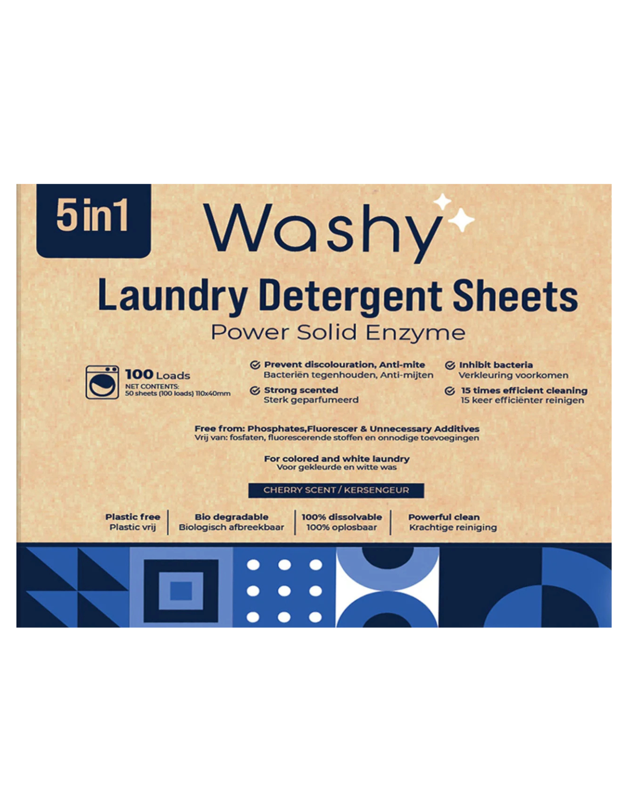 Washy® Milieuvriendelijke Wasstrips - Kersengeur (100 Wasjes)